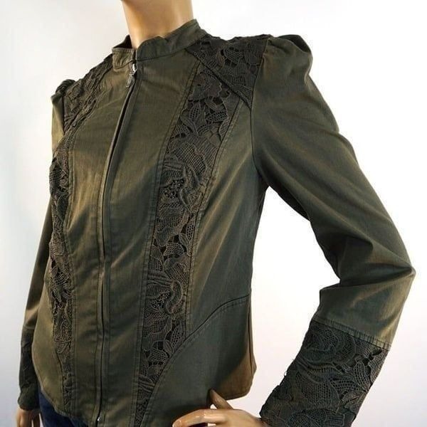INC International Concepts Army Jacket Size M Femme Force Army Green Lace
