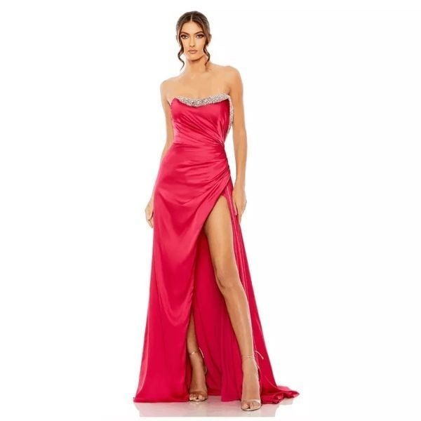 Mac Duggal Strapless Ruched Embellished Gem Gown Hot Pink Barbie Dress Size 6