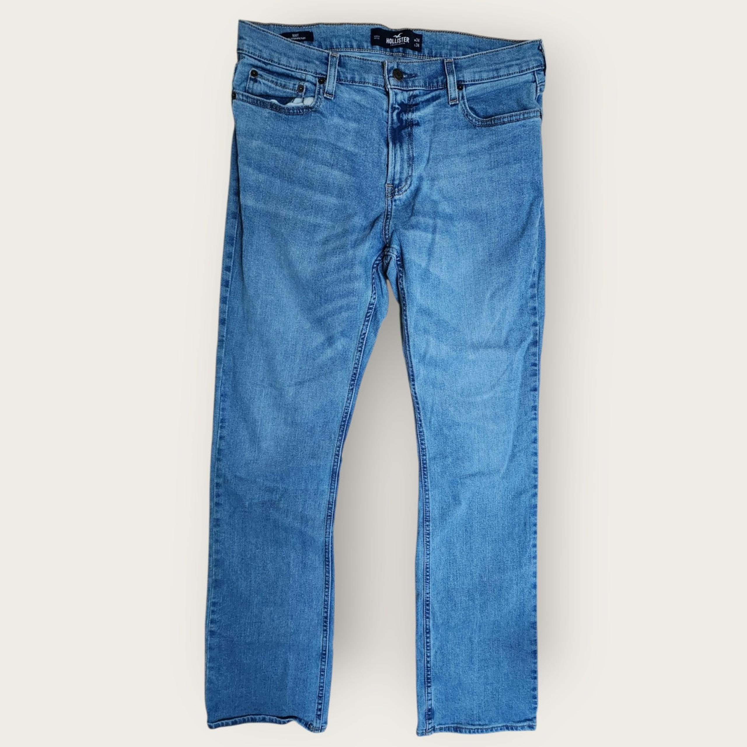 Hollister Jeans Men's Sz 34x32 Blue Bootcut Hollister Epic Flex Leather Patch