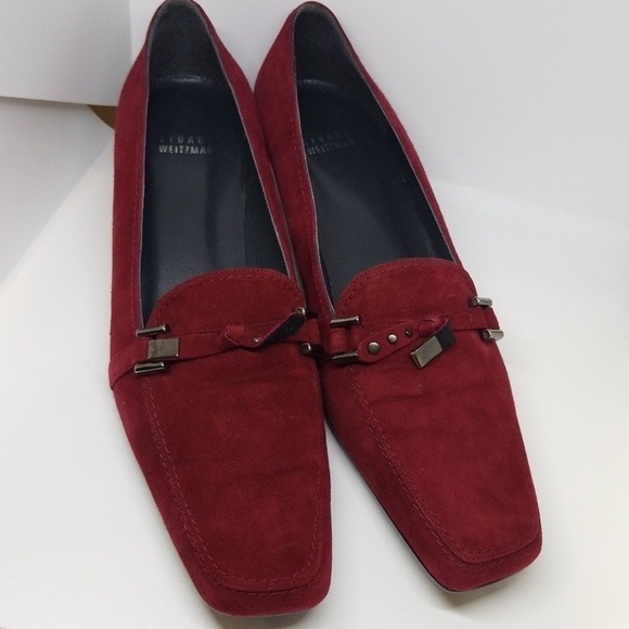 Stuart Weitzman red suede flat low heels