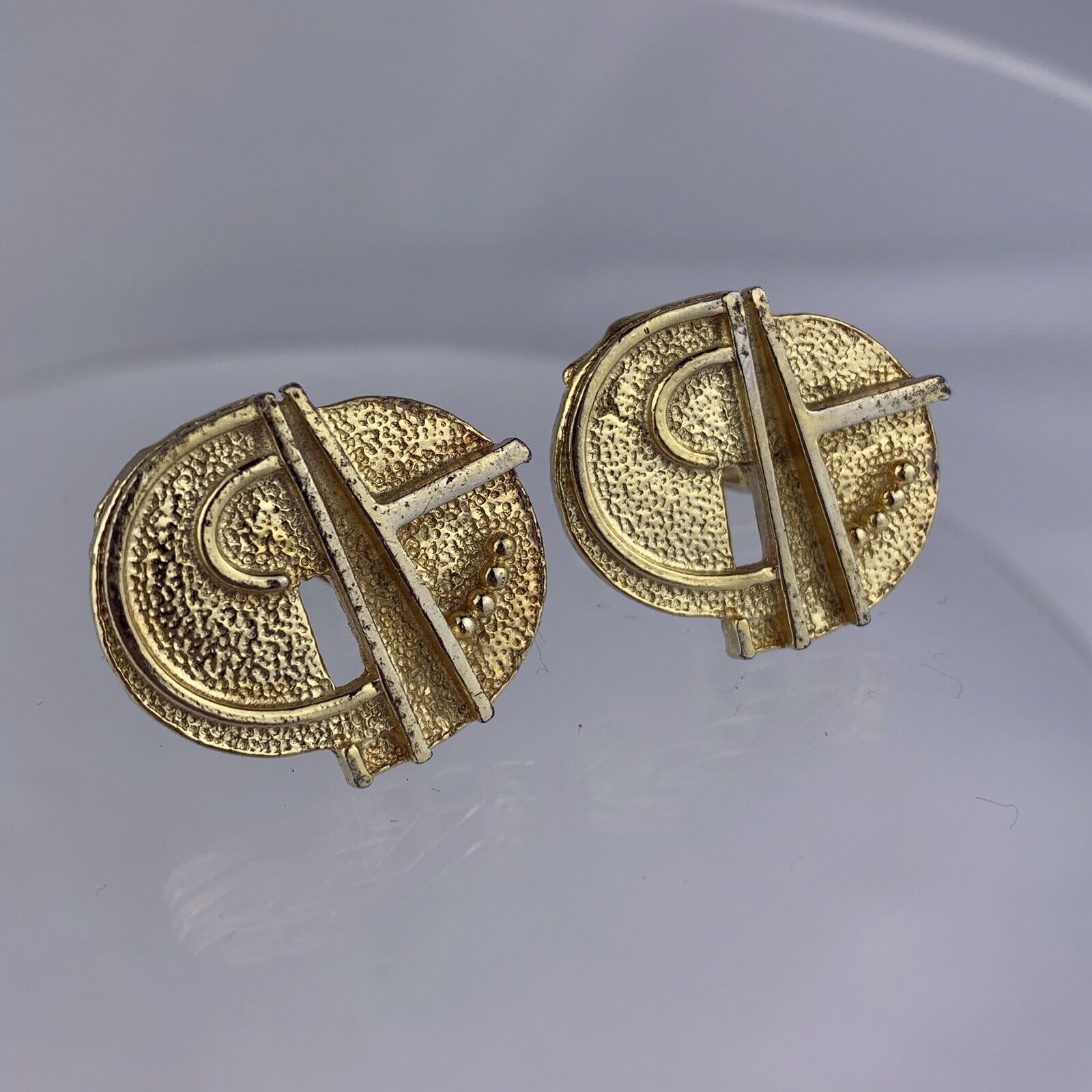 Modernist 80’s Style Gold Tone Cufflinks Abstract Large Statement Vintage