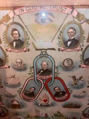Antique odd fellows lithograph Victorian fraternal skull & bones 1880-1890