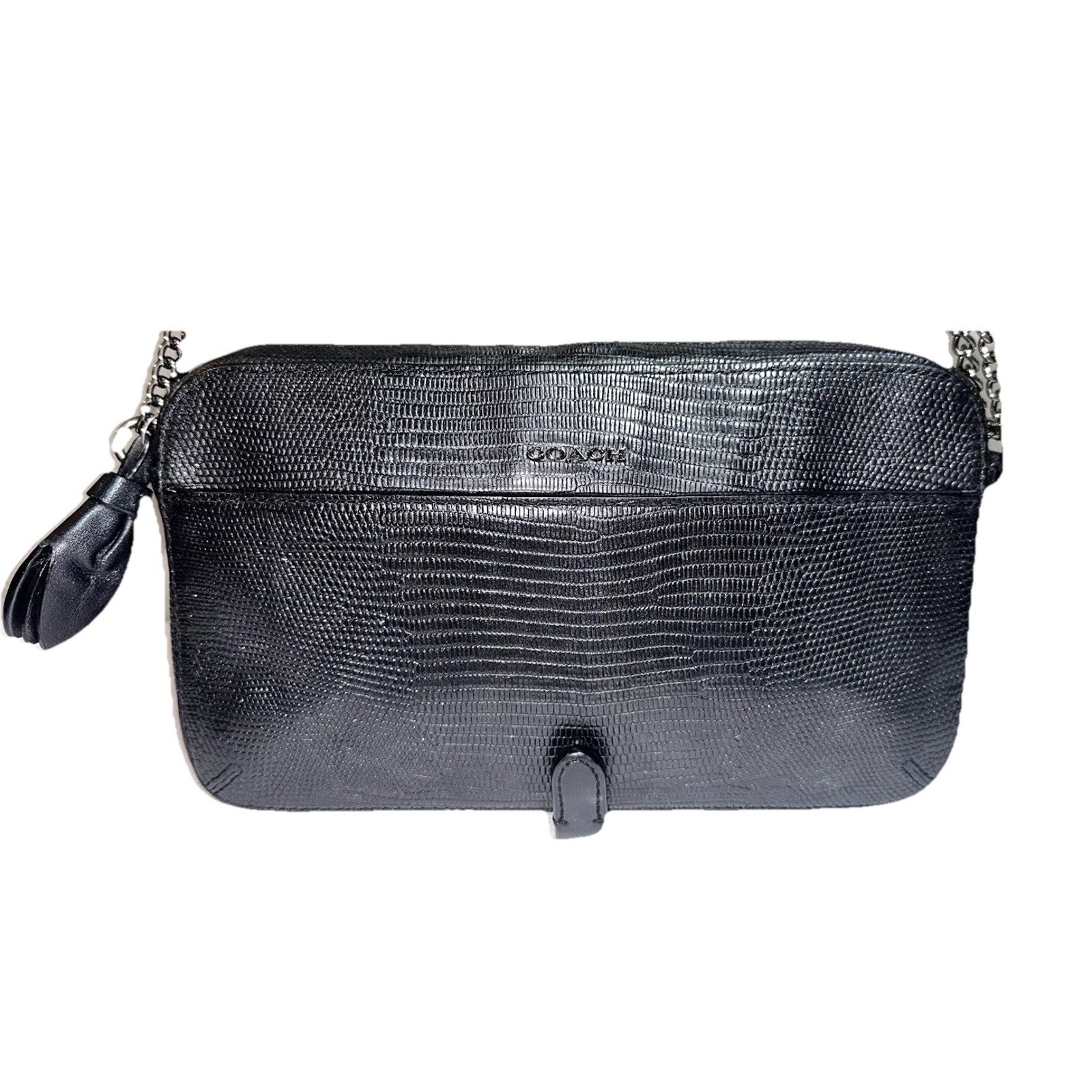 Coach Poppy Black Python Emb Flight Chain Strap Shoulder Crossbody Bag MSP 298