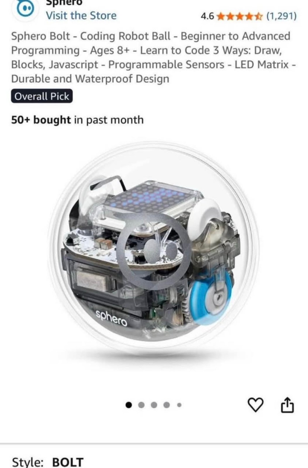 Sphero Bolt - Coding Robot Ball - Beginner to Advanced Programming - Ages 8+ - L