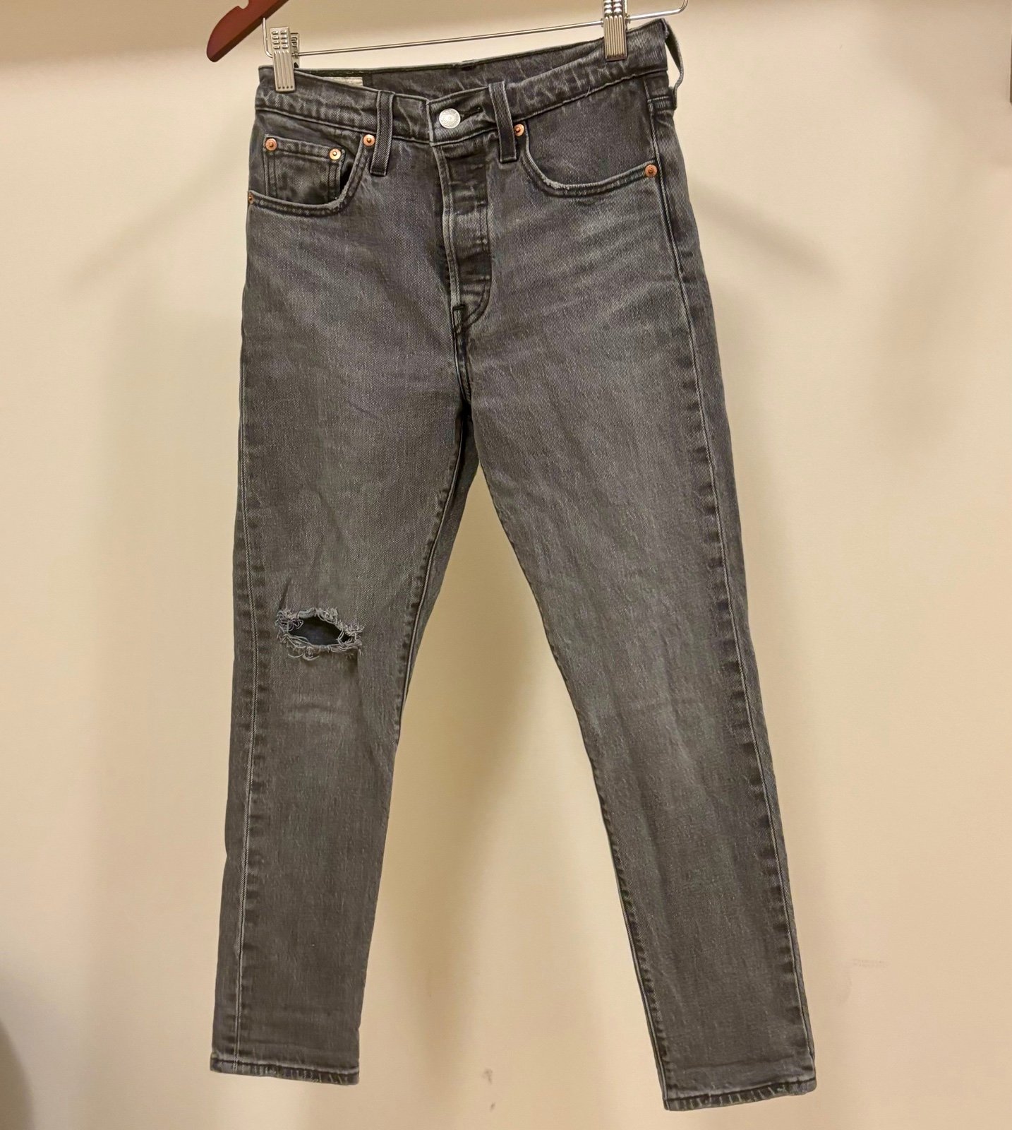 Levi's 501 Skinny Charcoal Grey Distressed Black Jeans