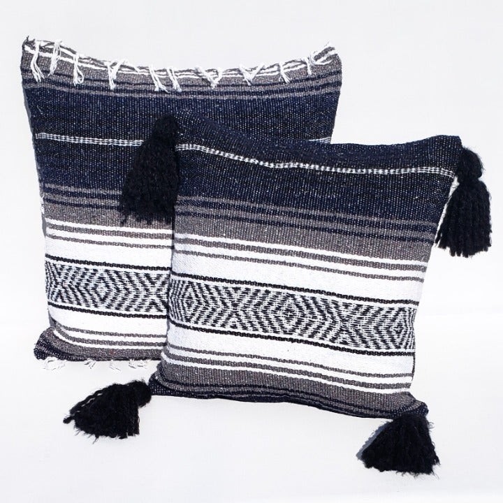 Navy Blue 20x20 Mexican Blanket Falsa Pillow-Bohemian Boho Hippy Throw Pillow