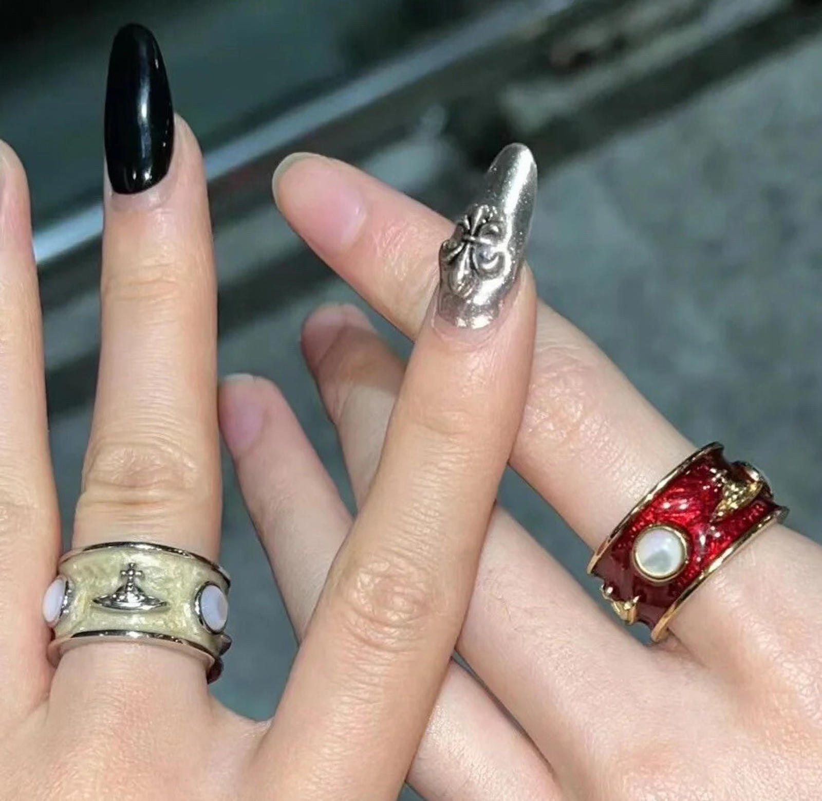 Vivienne Westwood Red King silver tone with opal ring , size #7.5~#322