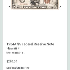 5 Federal reserve Note Hawaii