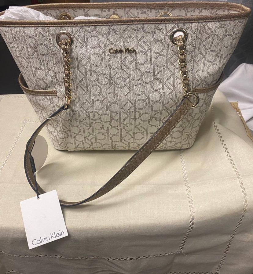 calvin klein monogram chainlink tote bag