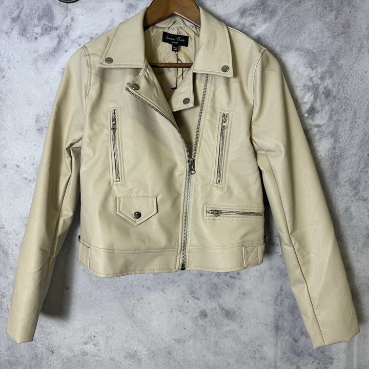 Love Tree Leather Moto Jacket Womens Medium Cream NWT