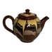 Vintage Redware Teapot Made Bulgaria Flower Fading Brown Yellow Drip Glaze READ