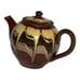 Vintage Redware Teapot Made Bulgaria Flower Fading Brown Yellow Drip Glaze READ