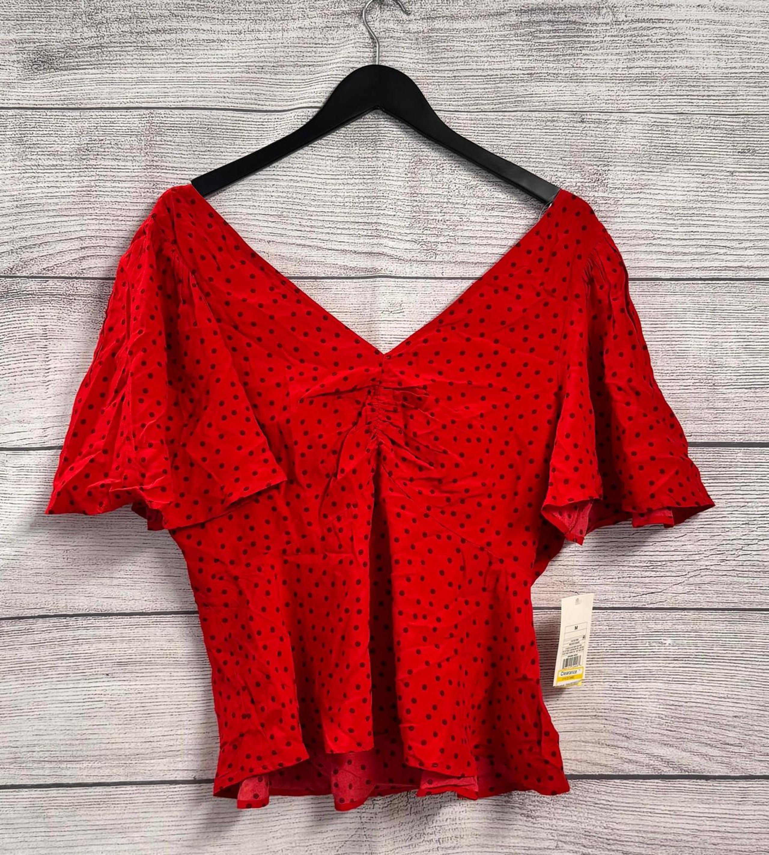 A New Day Red Polkadot Tie back Blouse Women Size Medium