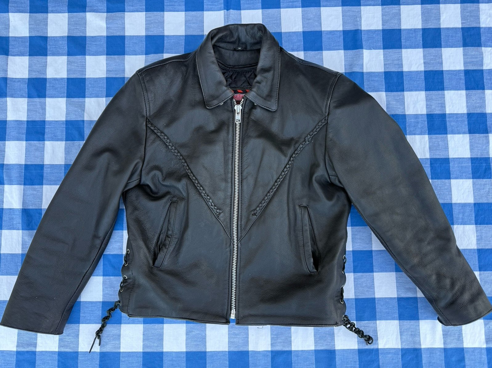 Interstate Leather Womens Motorcycle Riding Jacket Braided Lace Medium READ
