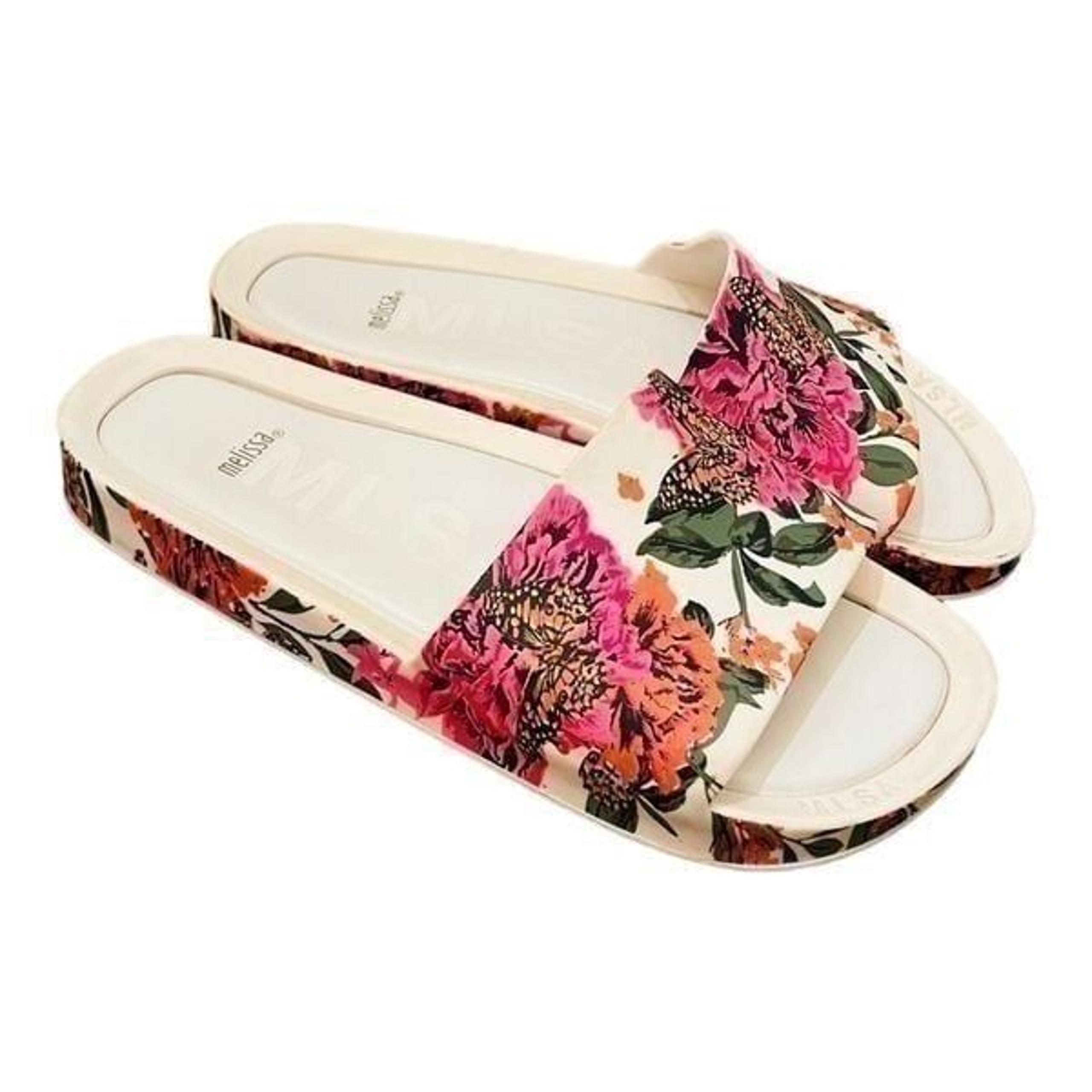Melissa Beach Slide Floral Sandals in White Size 6 slide on sandals rubber
