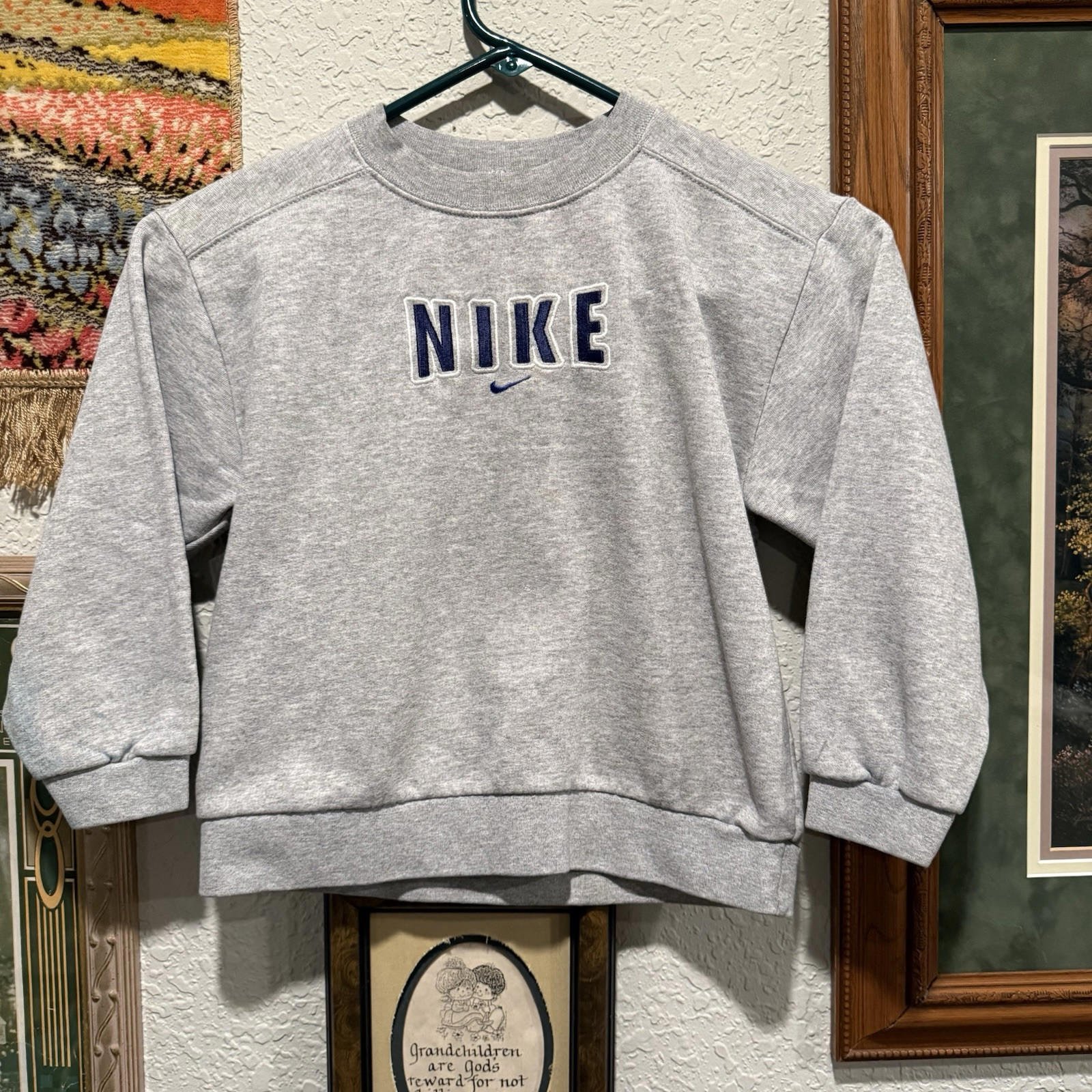 Vintage 90s RARE Nike Center Swoosh Designer Kids Sweatshirt Size Large