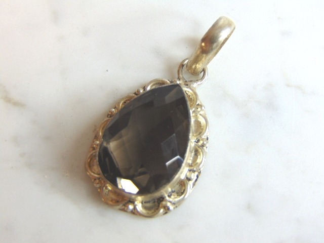 Womens Vintage Estate Sterling Silver Smoky Quartz Pendant 8.0g E5810