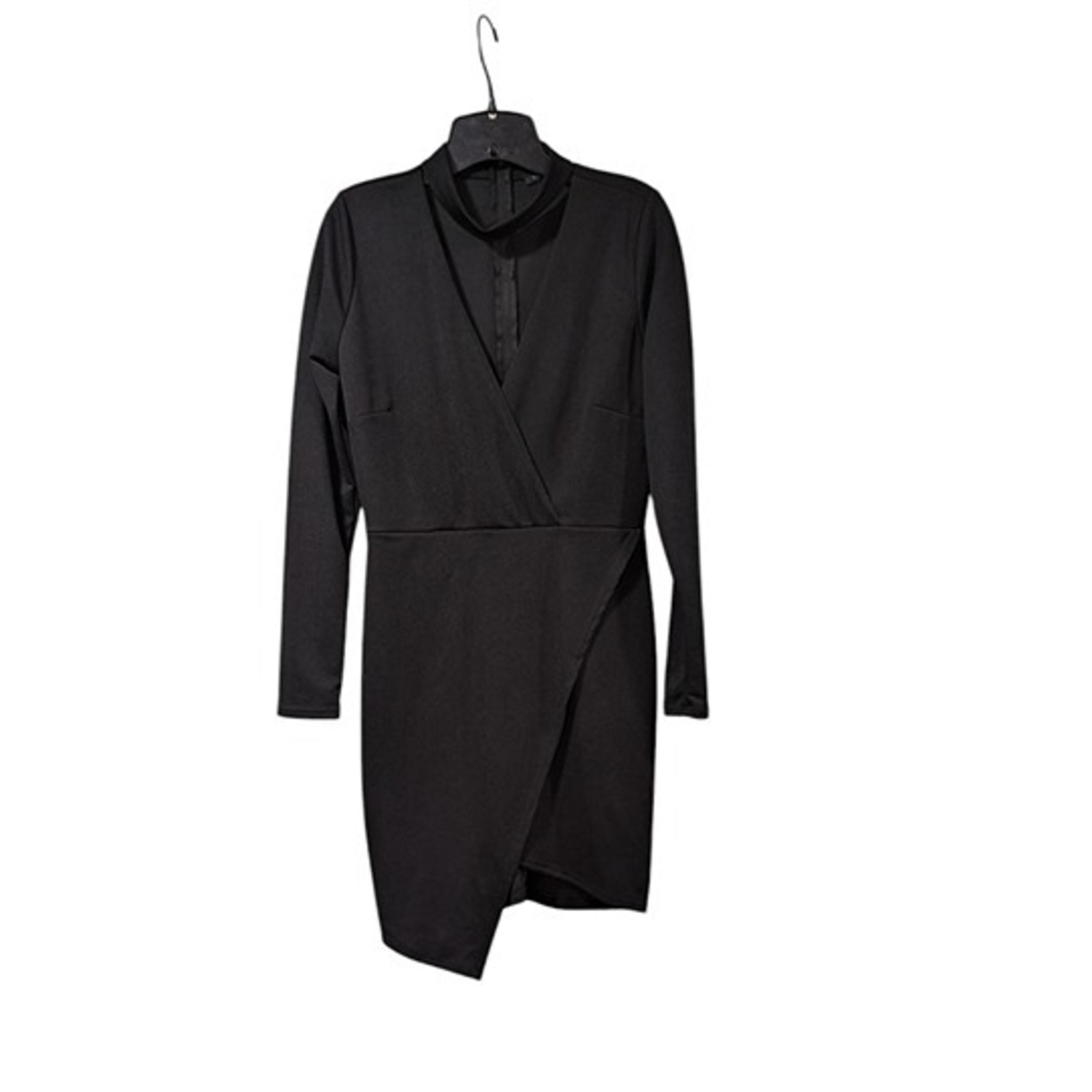 Fashion Nova Black V-neck Wrap Back Zip Knee Length Dress Sz L