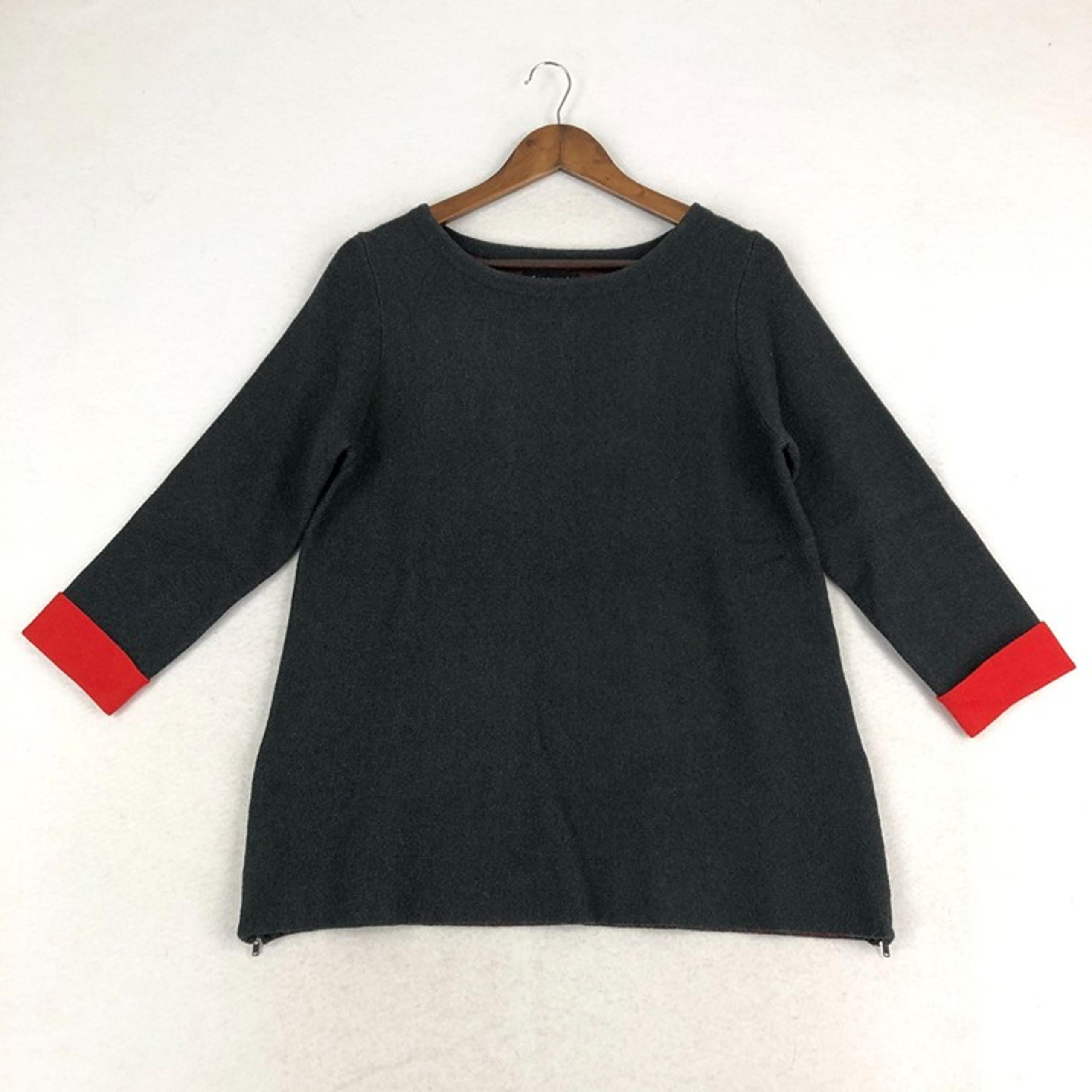Nanette Lepore Women's Size Large Grey Orange Wool Blend Knit 3/4 Sleeve Sweater