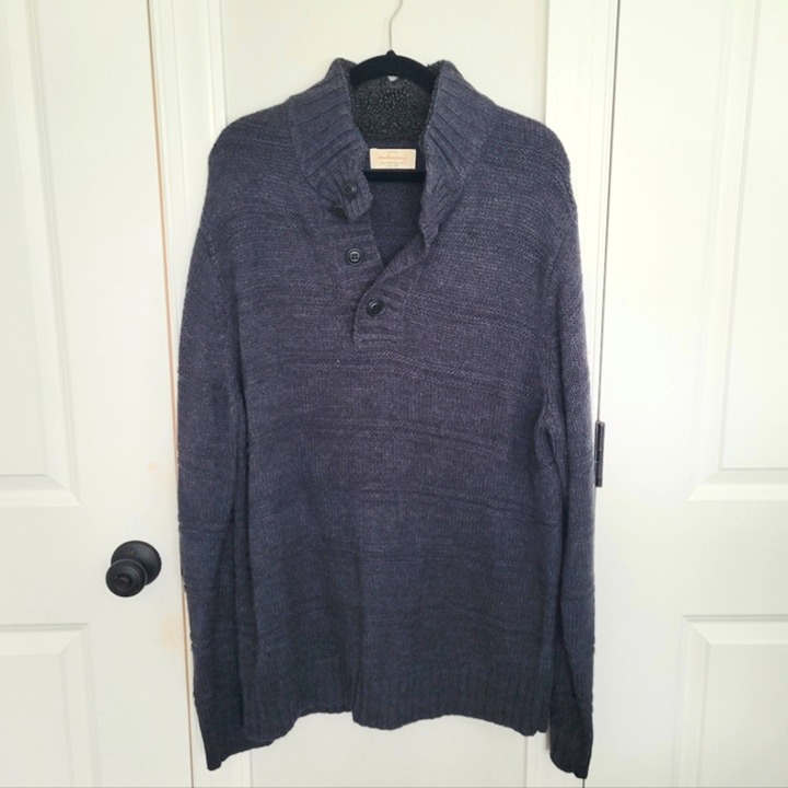 Weatherproof Navy Blue/Gray Sherpa Mock Neck 1/2 Button Sweater Sz XL Holiday