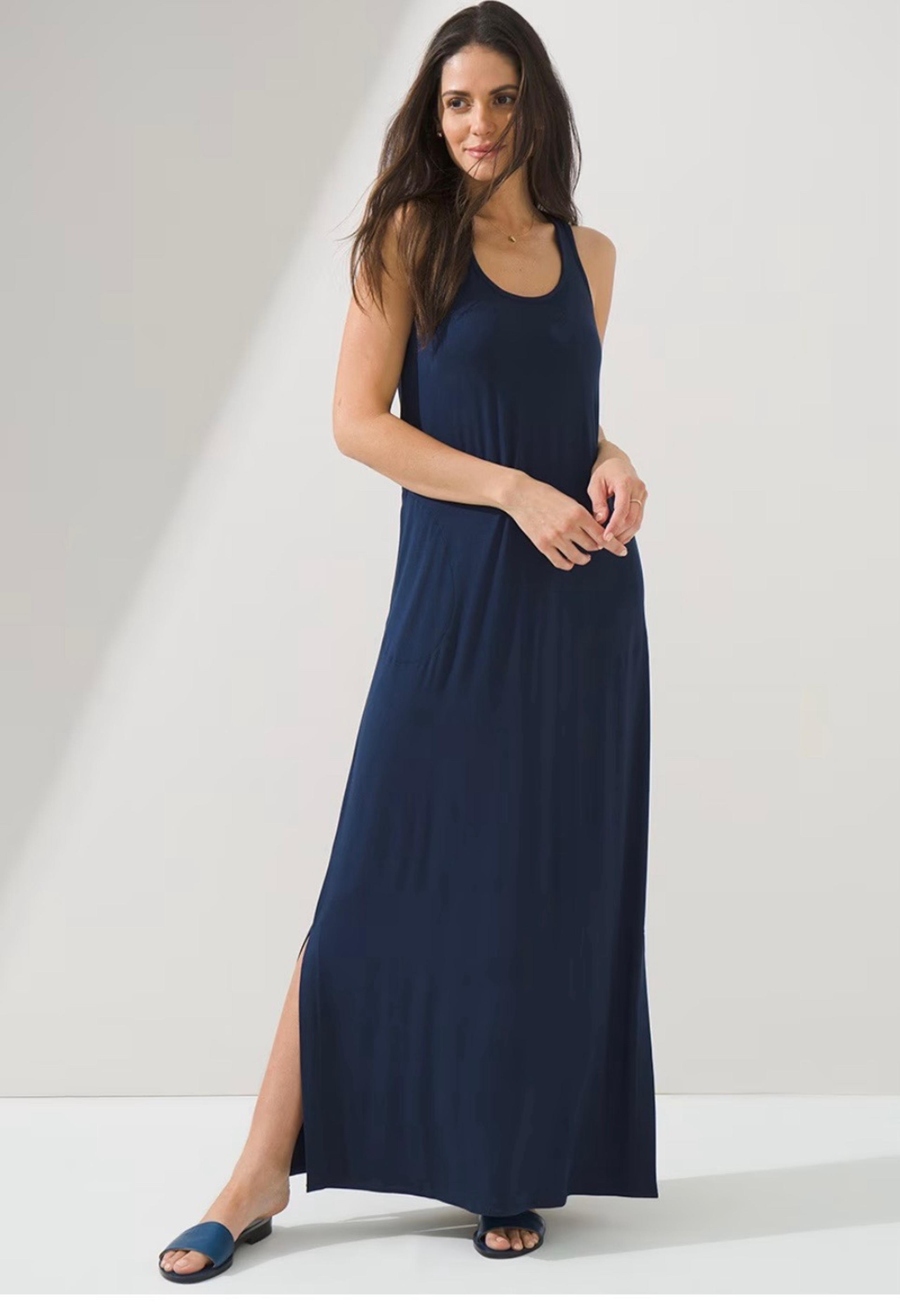 Soma Weekend Navy Blue Racerback Maxi Dress Women’s size Large Pockets