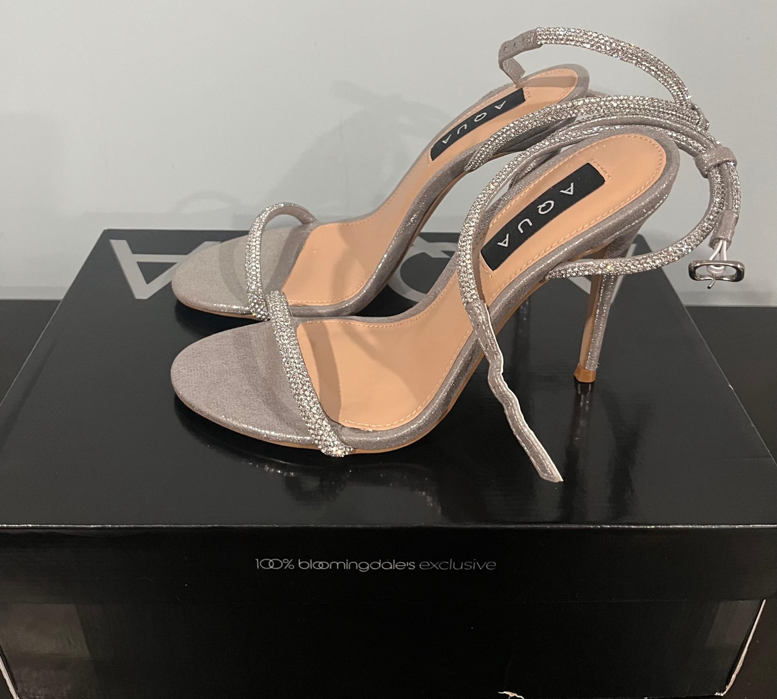 AQUA Women's Berlin Ankle Strap High Heel Sandals | Silver | size 6