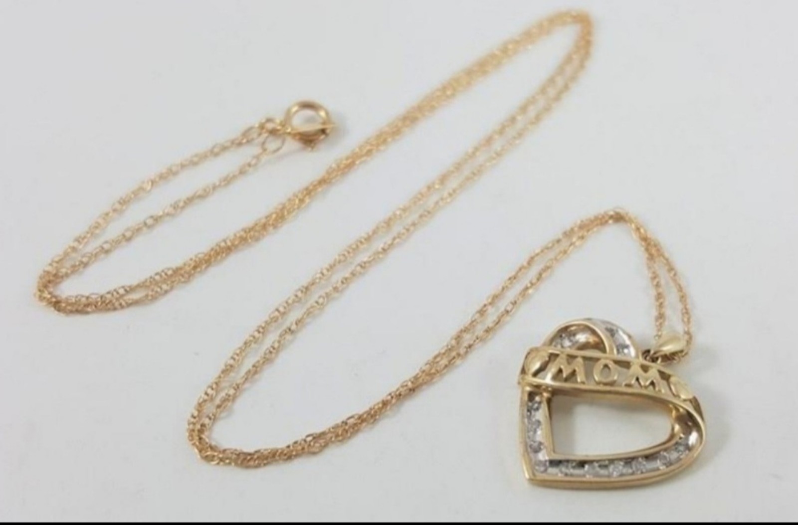 10K Real Yellow Gold Mom heart Diamonds Necklace