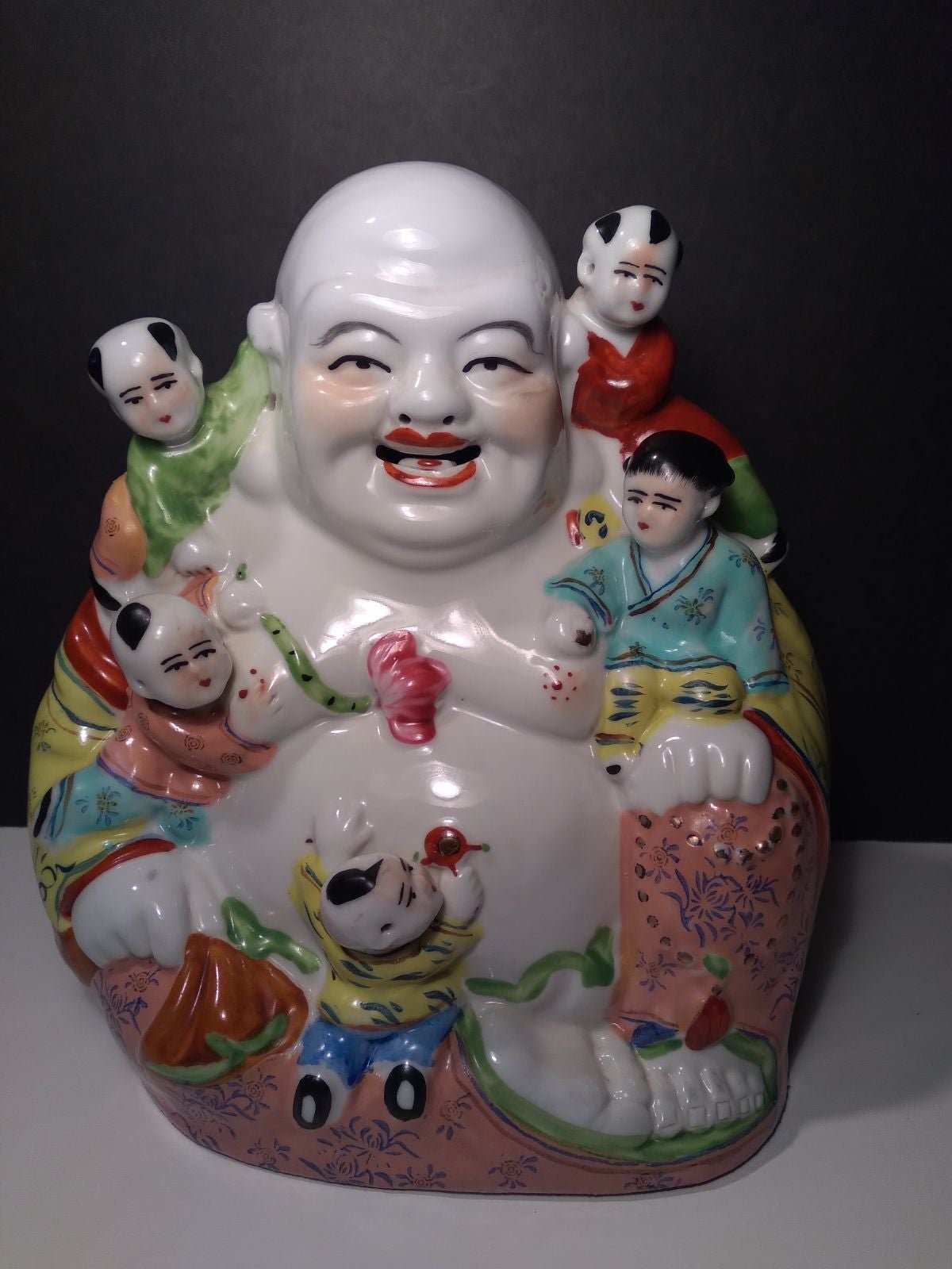 Vintage Laughing Buddha Porcelain Statue