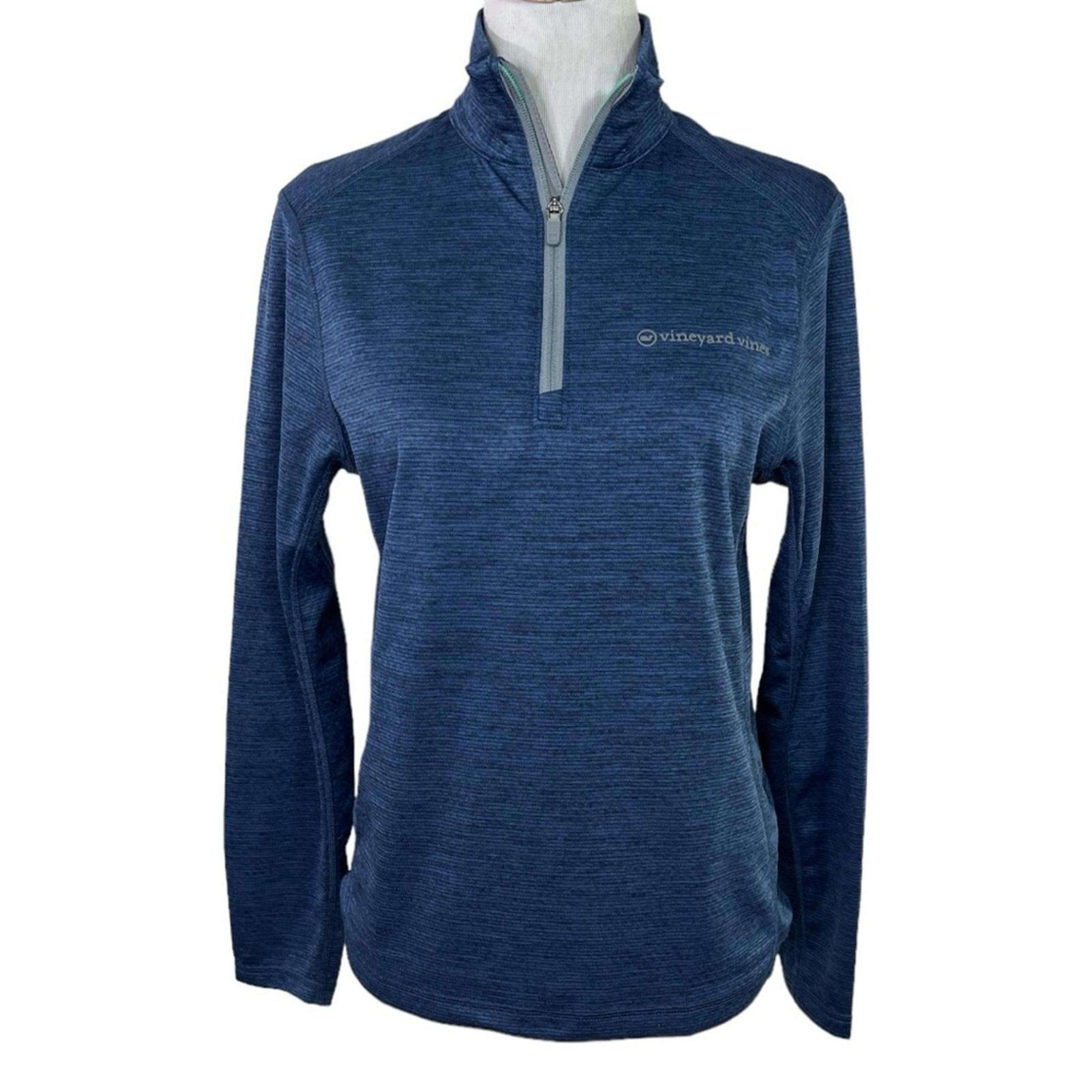 vineyard vines Men's Sankaty Quarter Zip Blue Depth Size XS Wicking Quick Dry