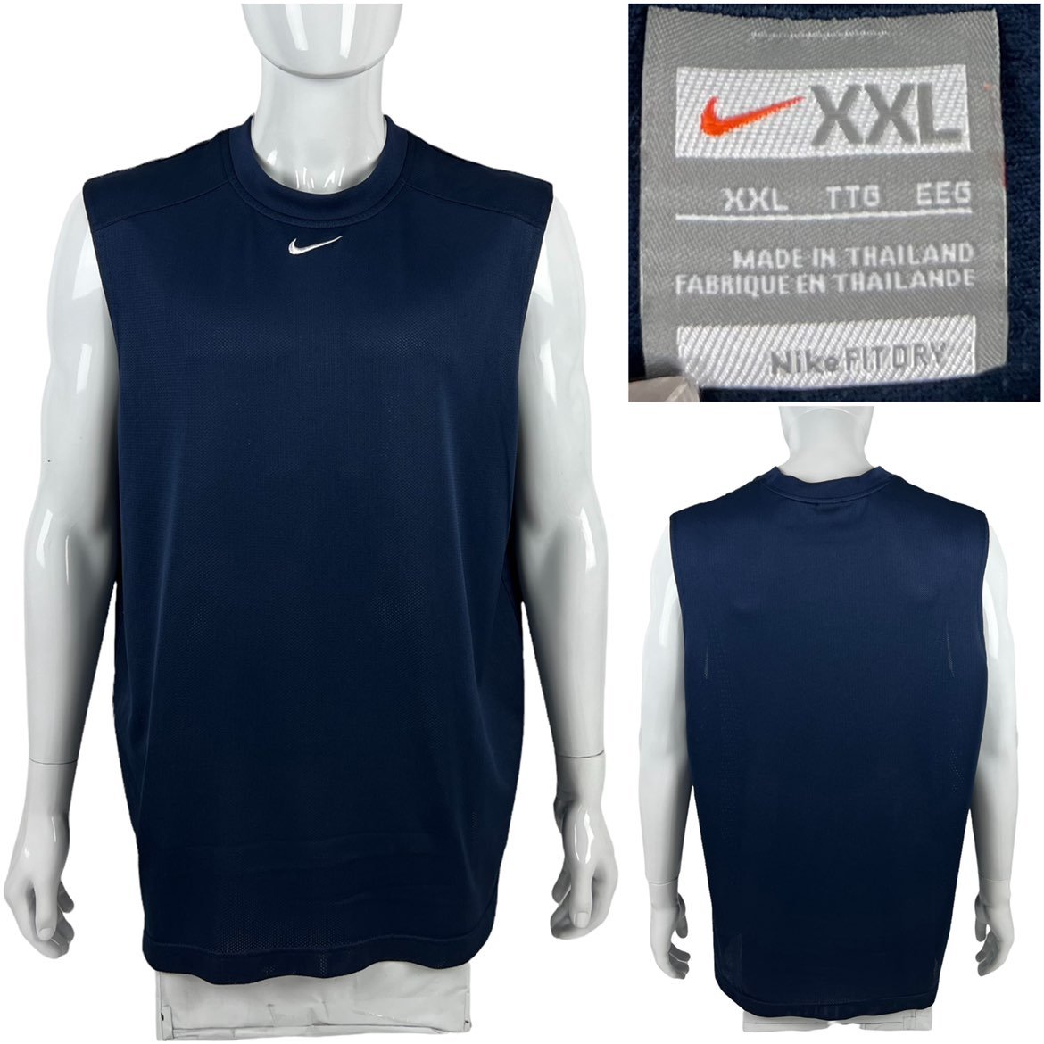 Nike Mens 2XL Shirt Sleeveless Center Swoosh Logo Blue Vintage Y2K EUC