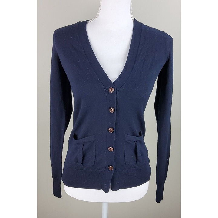 Ralph Lauren Rugby 100% Merino Wool Cardigan Sweater Navy Size XS