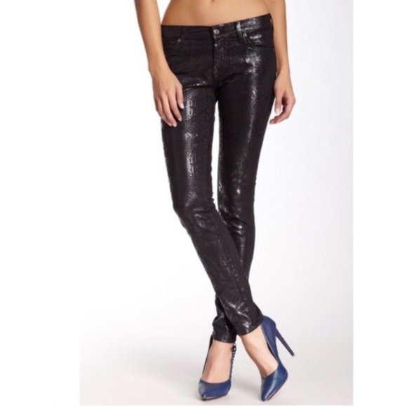 HOT ITEM 7 For All Mankind Glossy Snake-Print Skinny Jeans 26x30