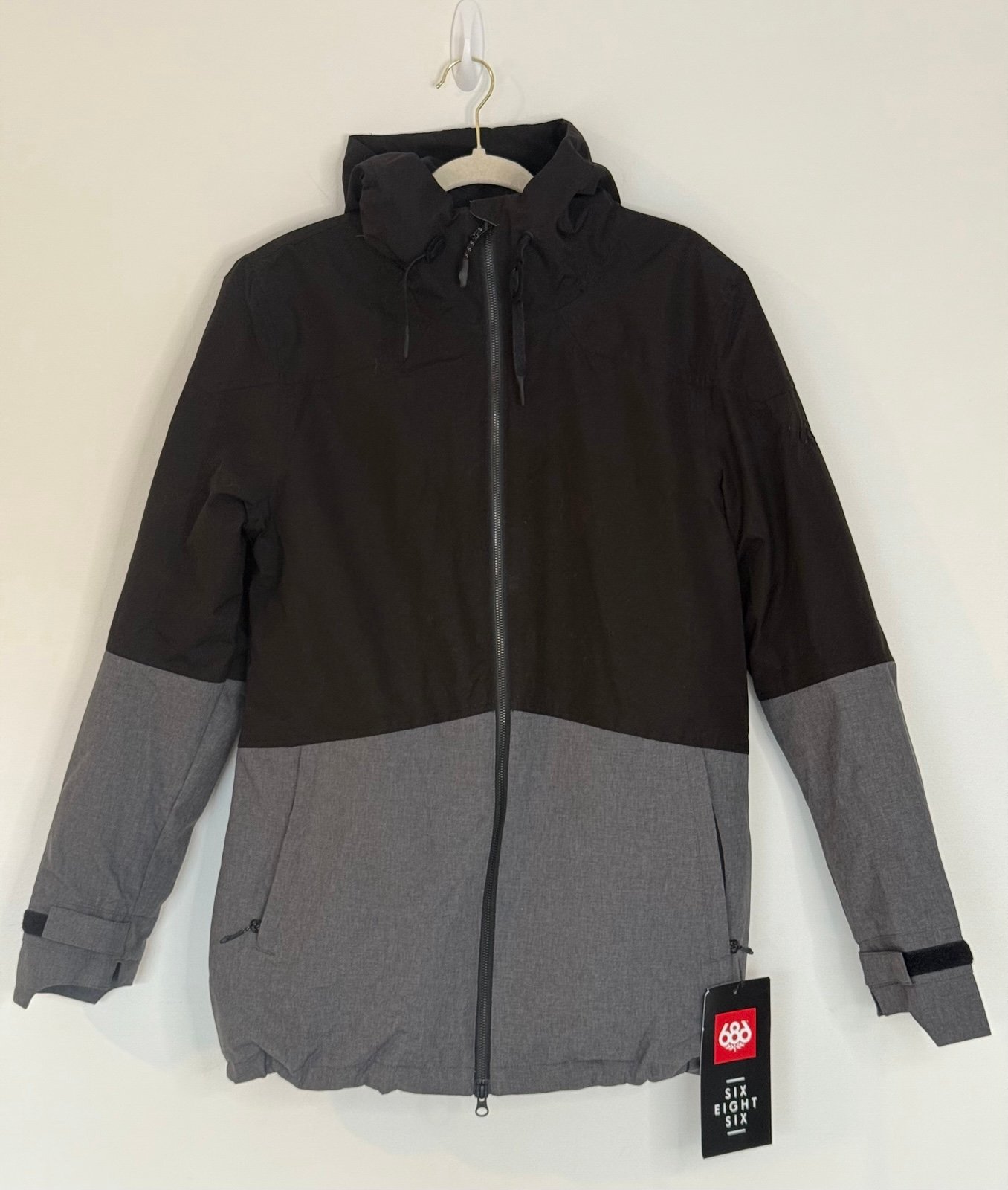 686 Womens Janet Large Block Black Grey Melange Ski Snow Winter Insulated Jacket