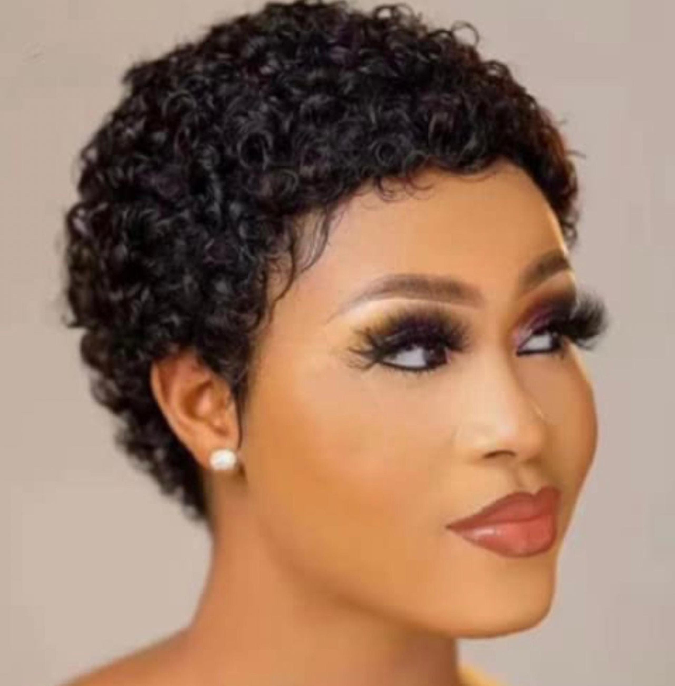 Short afro kinky curly human hair wig short pixie cut curly wig