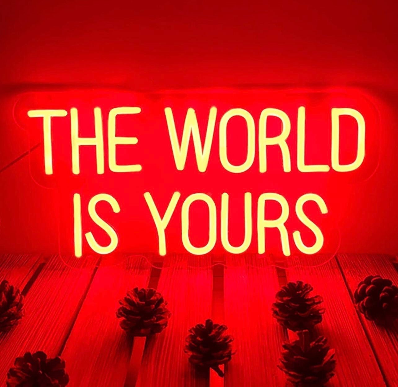 Large Bright Red “The World Is Yours” LED Light Sign Wall Decor