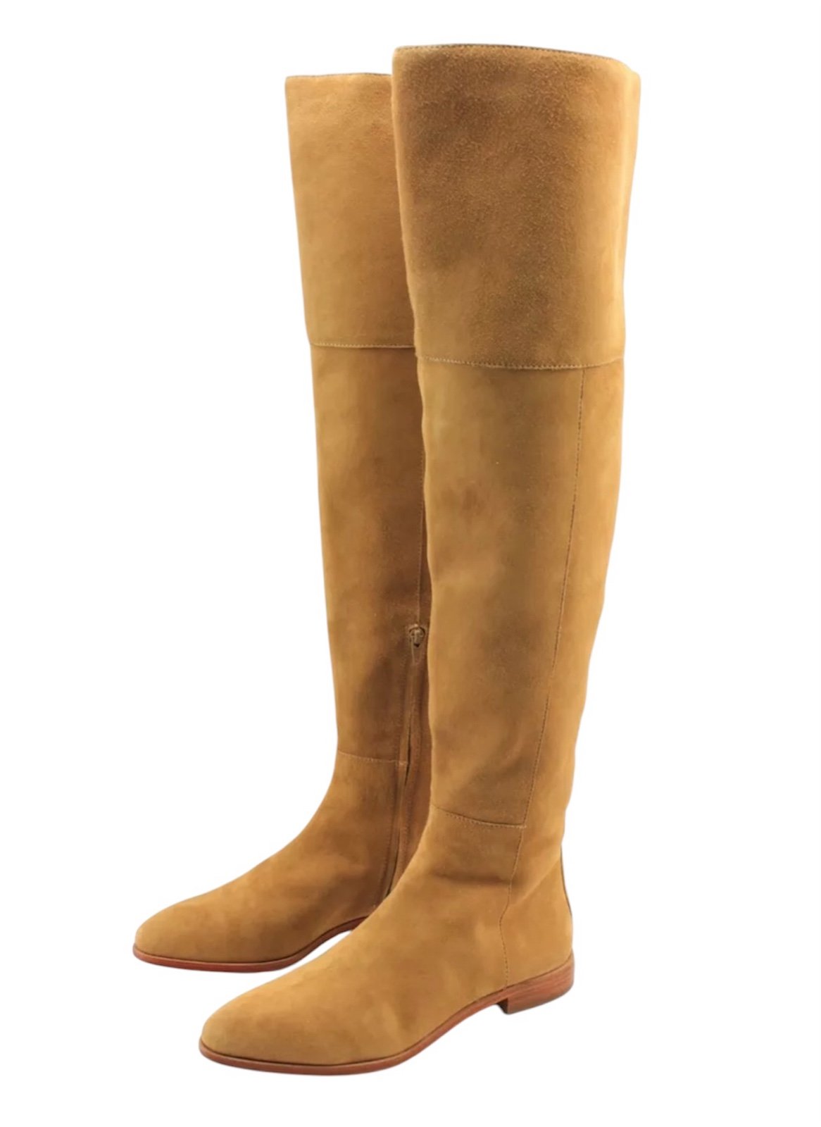 NEW 695~LOEFFLER RANDALL~Camel Suede JOS Over The Knee Flat Heel Boots~6.5/7/37