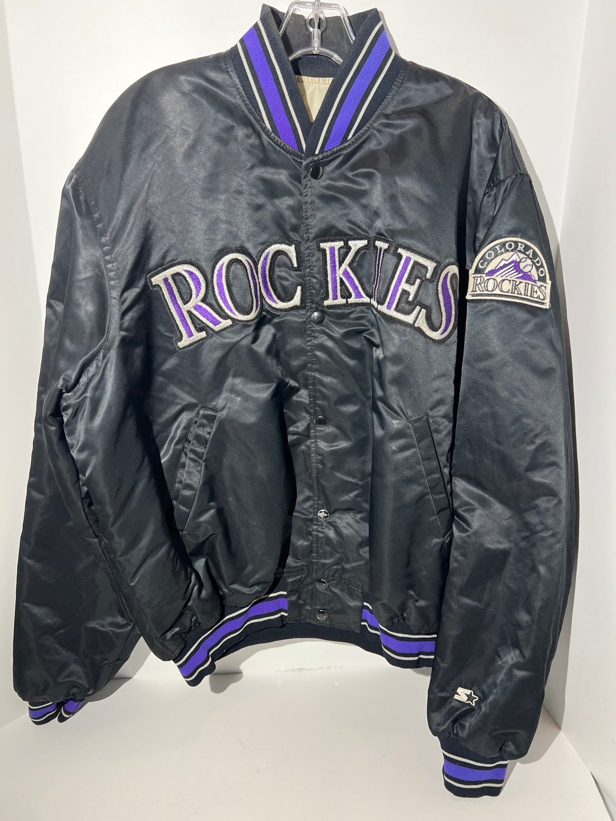 Vintage starter, Colorado Rockies diamond collection, satin bomber jacket EXO