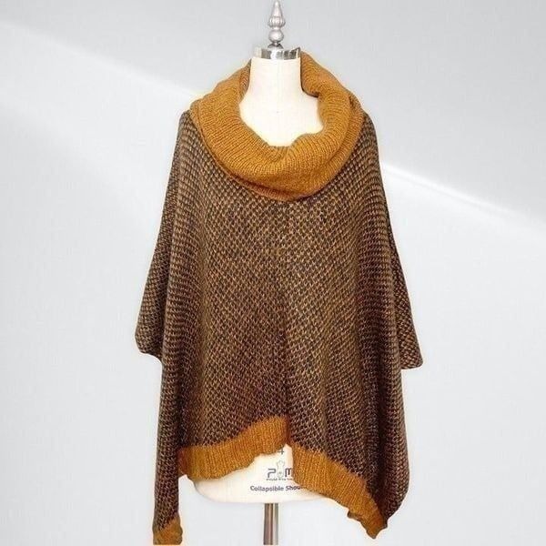 Wooden Ships Mohair Sweater Poncho Black Orange M/L