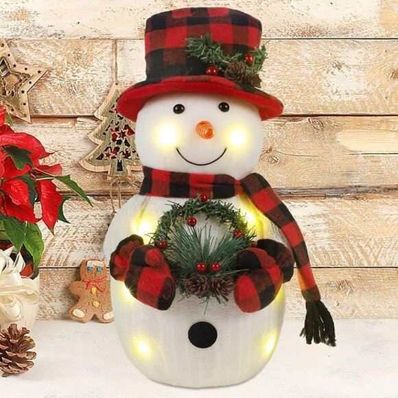 NEW Christmas Lighted Snowman, 12 Snowman with Wreath Table Decorations,
