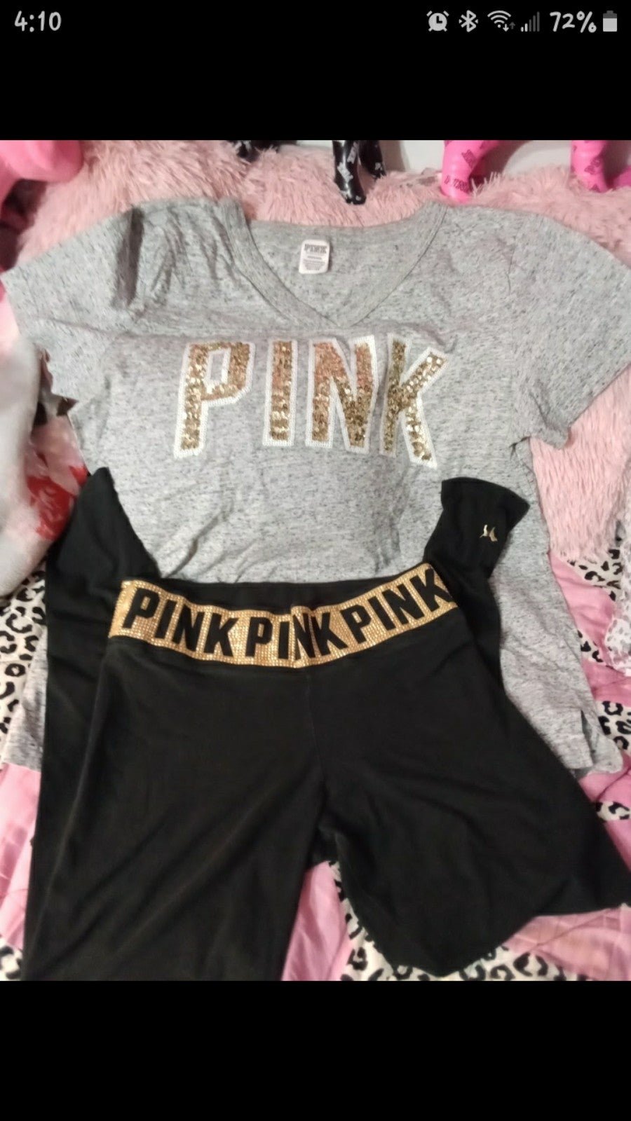 VS PINK HTF GOLD BLING STUDDED LEGGINGS SET