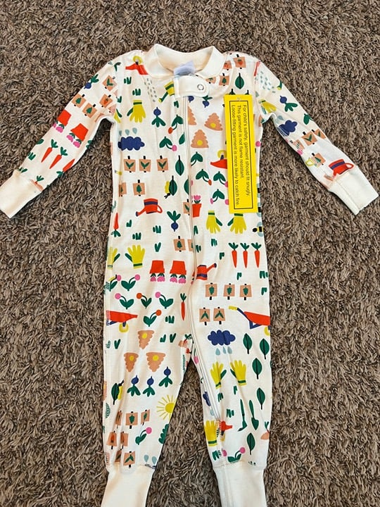 NWT Hanna Andersson baby zip footless sleeper 6-12 mos gardening print cotton