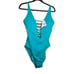 NEW Bleu Rod Beattie 14 Teal Blue Kore Beaded Lace Up Plunge One Piece Swimsuit