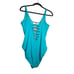 NEW Bleu Rod Beattie 14 Teal Blue Kore Beaded Lace Up Plunge One Piece Swimsuit