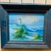 Signed Lighthouse Ocean Beach Nautical Painting Raw Pine Frame Vintage Lighthous