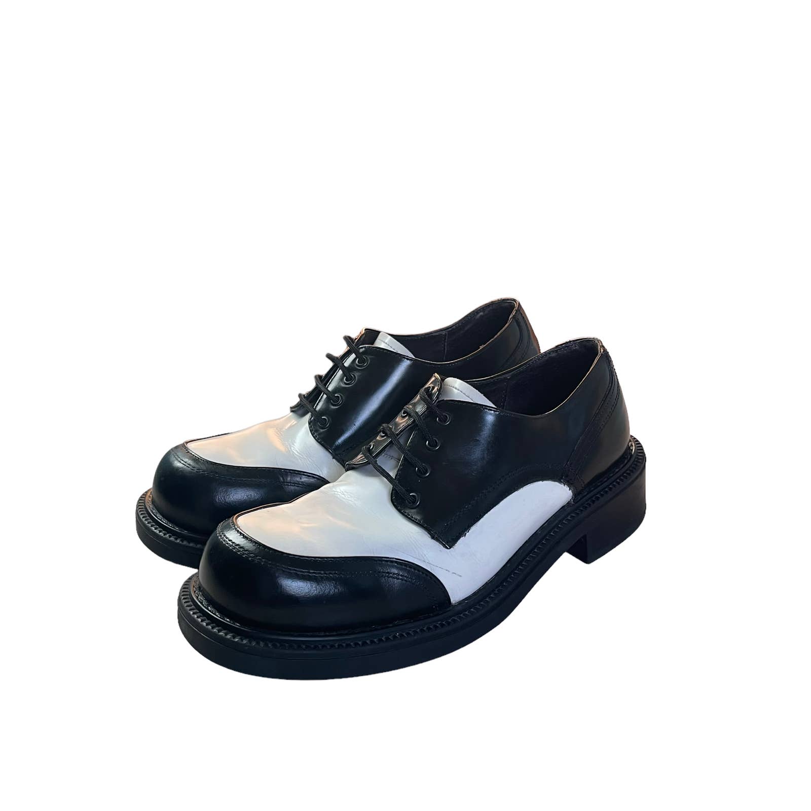 Bed Stu Platform Oxford Lace Up Black and White Loafer with Heel Size 8