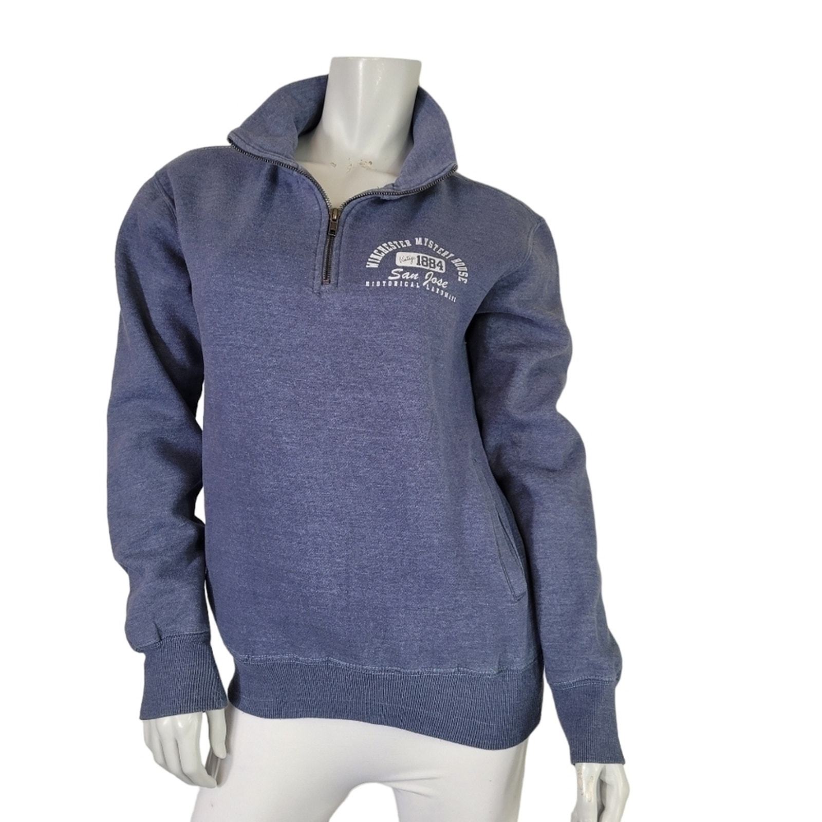 Winchester Mystery House WMS Small 1/4 Zip Souvenir Sweatshirt Blue POCKET