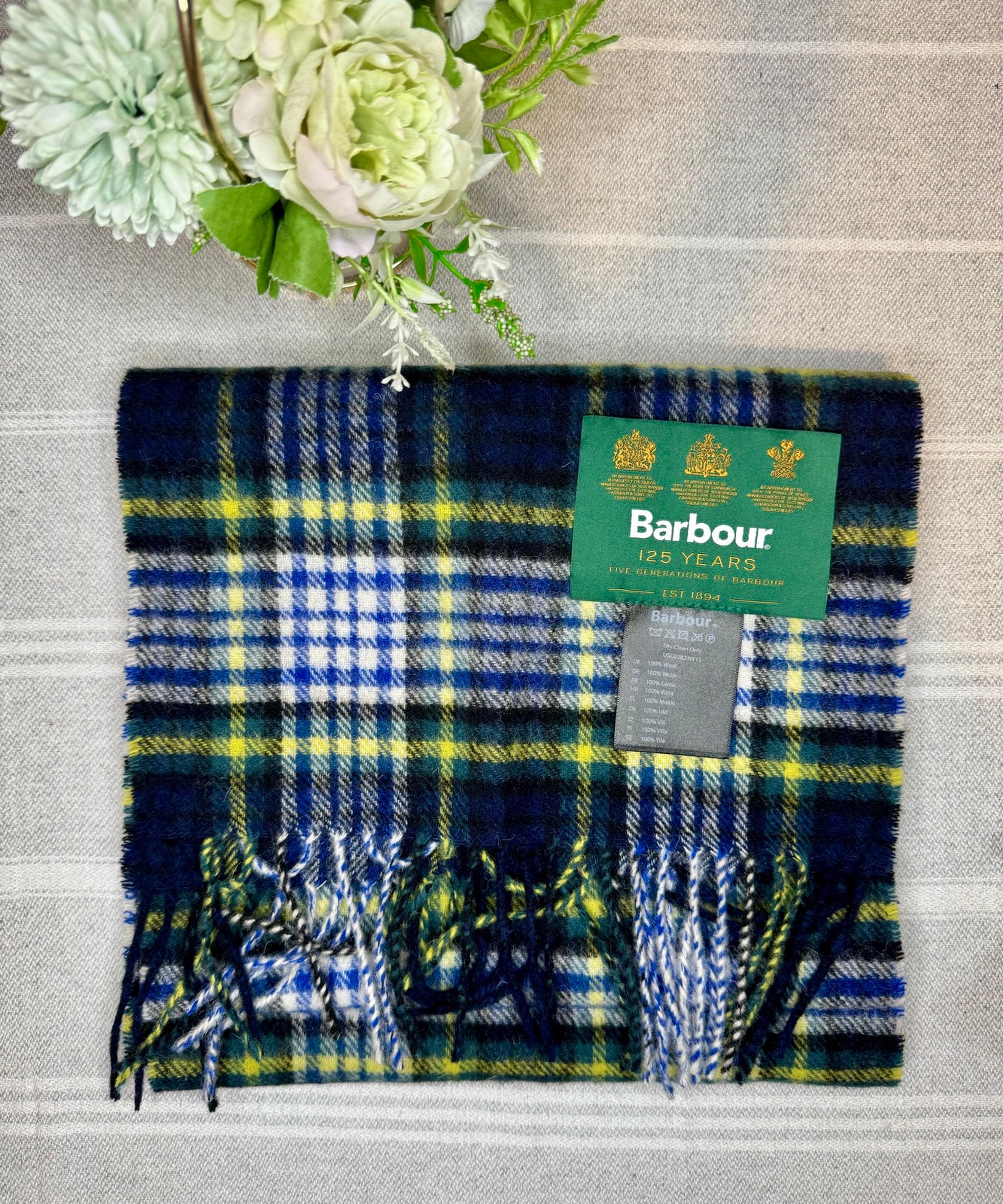 Barbour 100% Wool Plaid Rectangle Fringe Scarf