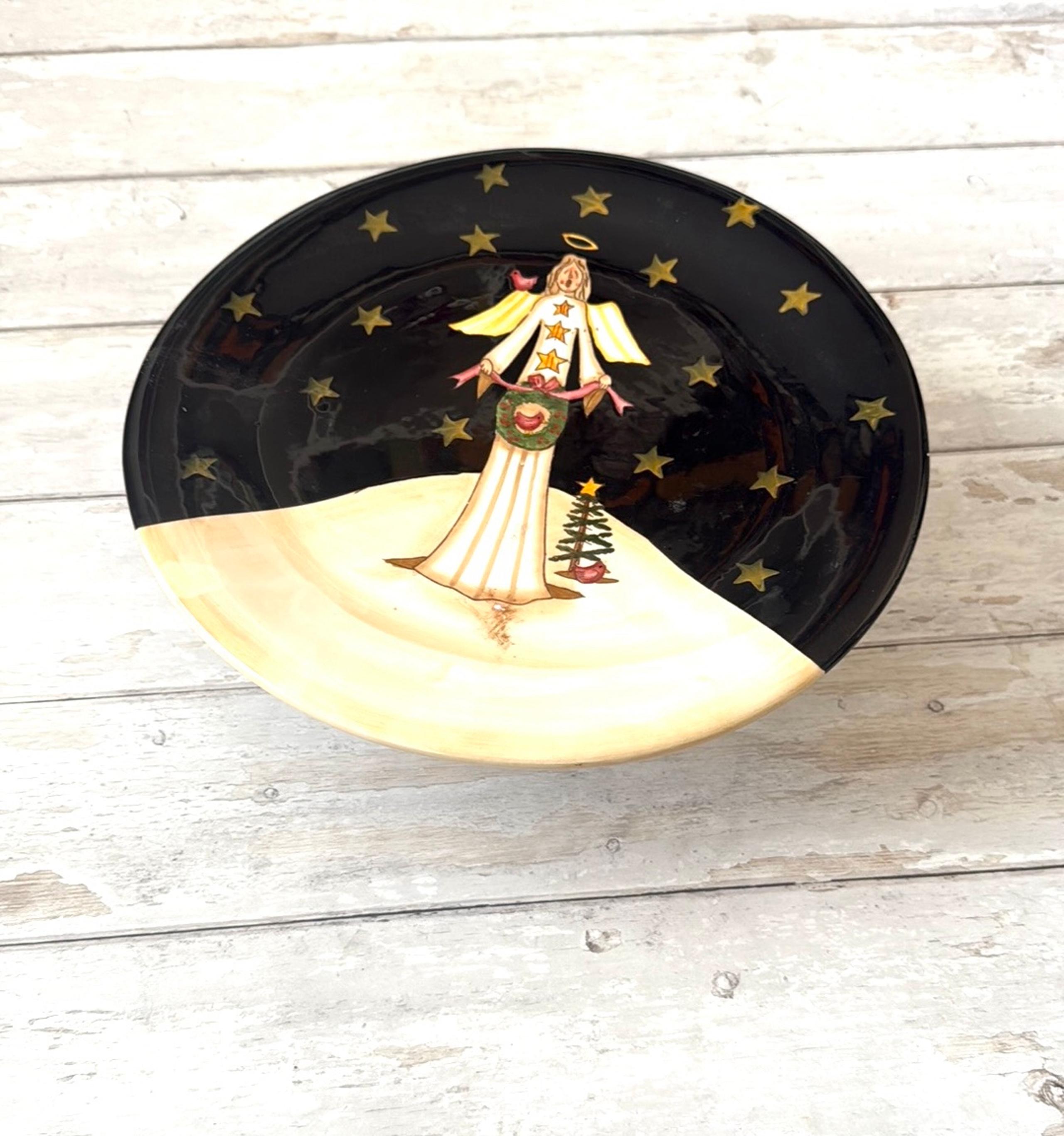 Becca Barton 13in Ceramic Cake Stand Display Plate Christmas Angel Design