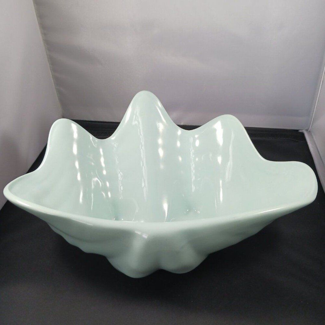 Vintage HALL Pottery Mid Century Light Blue Shell Bowl