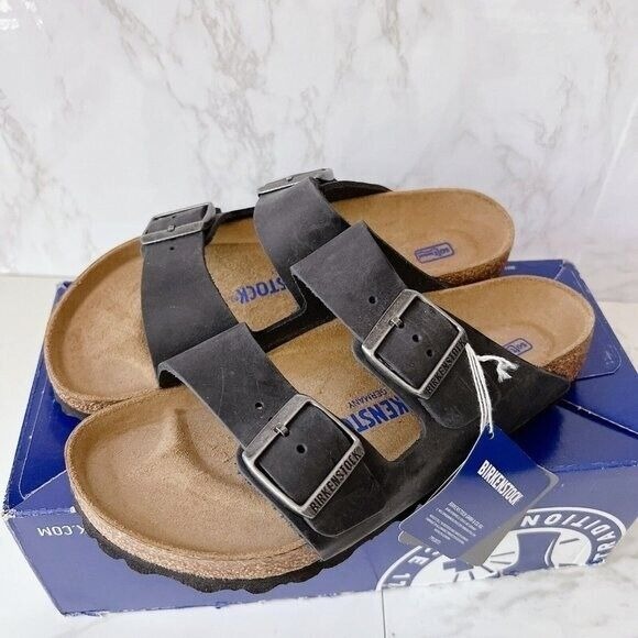 Birkenstock Arizona Soft Footbed Sandal Black Oiled Leather Mens 45 US 12-12.5 W